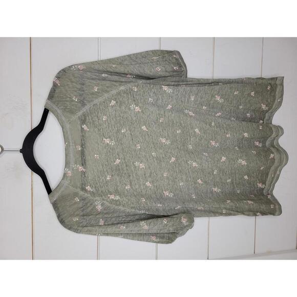 C&C California large grey with pink flowers somewhat sheer tee shirt - Picture 2 of 3